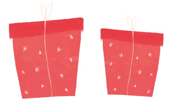 Drawn graphic: Two red gifts
