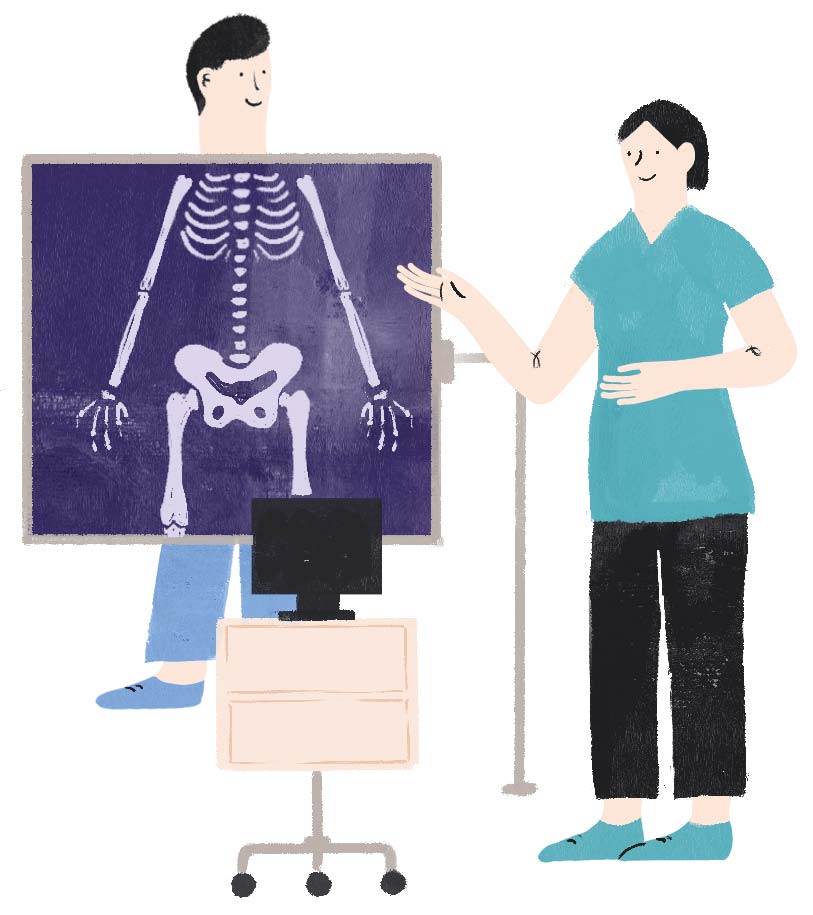 Drawn graphic: Medical staff taking x-ray of patient